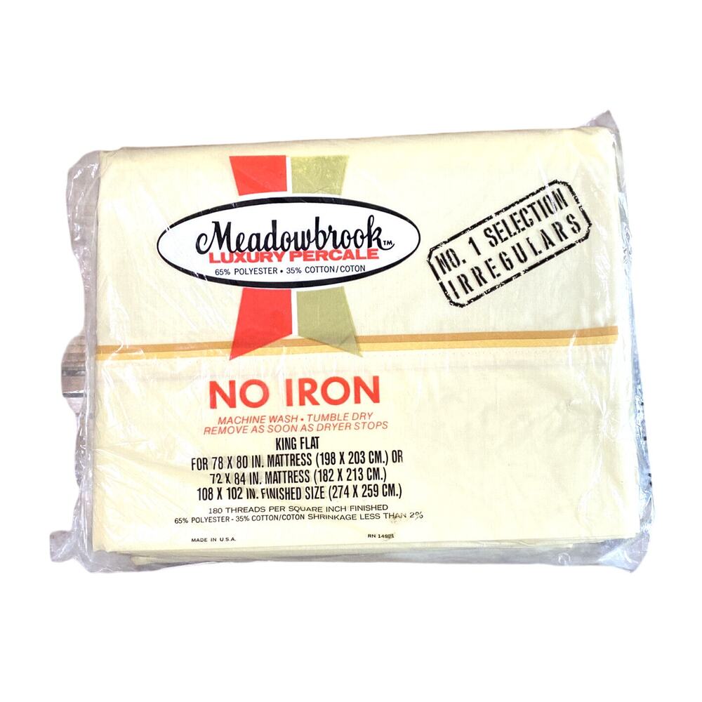 Vintage 1970s New Old Stock Meadowbrook Luxury Percale Yellow King Sz Flat Sheet